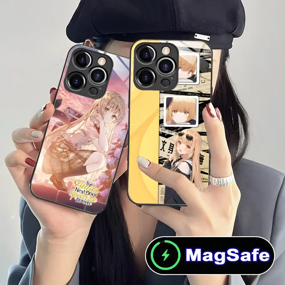 Angel Mahiru Shina حافظة هاتف محمول لهاتف آيفون 16 15 14 13 12 11 Pro Max Plus Mini MagSafe غطاء حماية زجاجي جميل