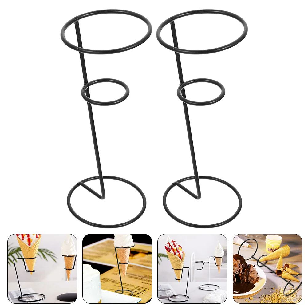

2 Pcs Coat Hanger Stand Iron Ice Cream Holder Delicatessen Holders Stands Black Cone Display Racks Men's
