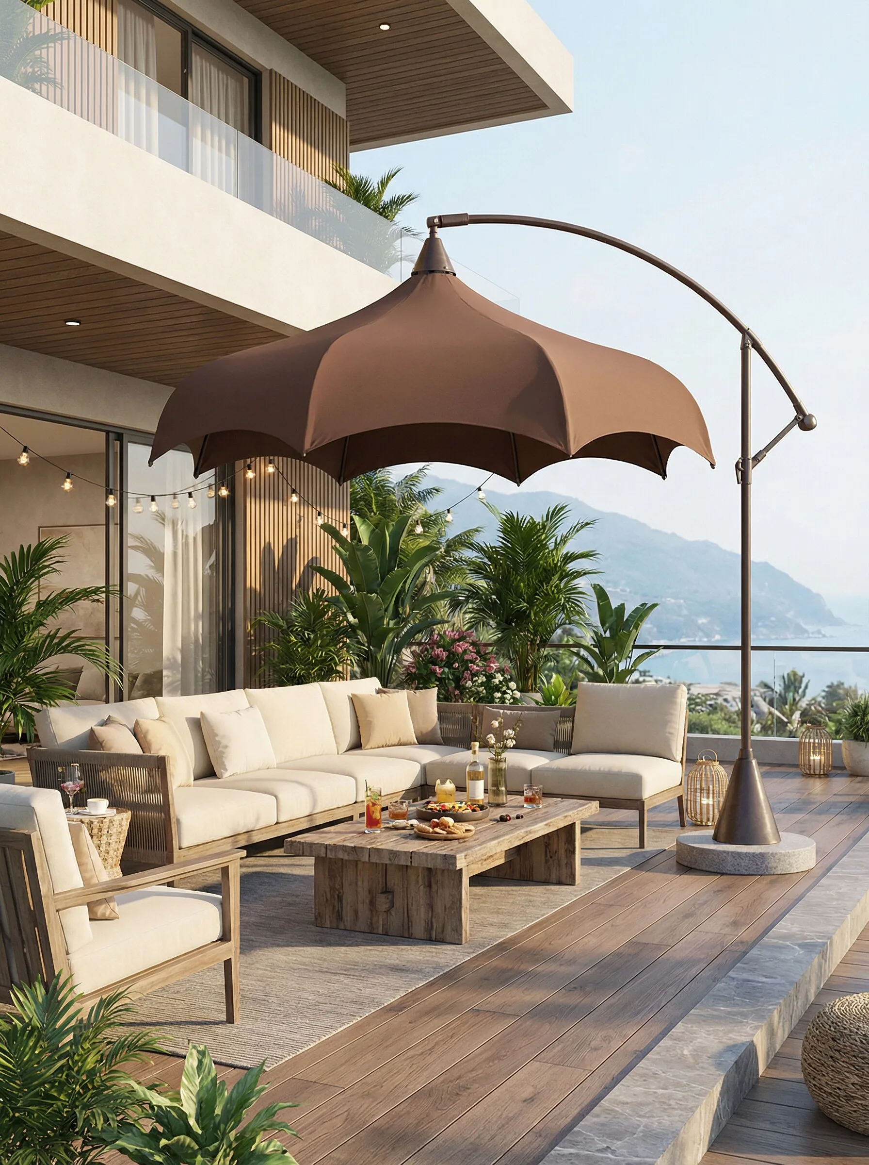 Big Umbrella Cafe Customized Outdoor Parasol Creative Arc Roof