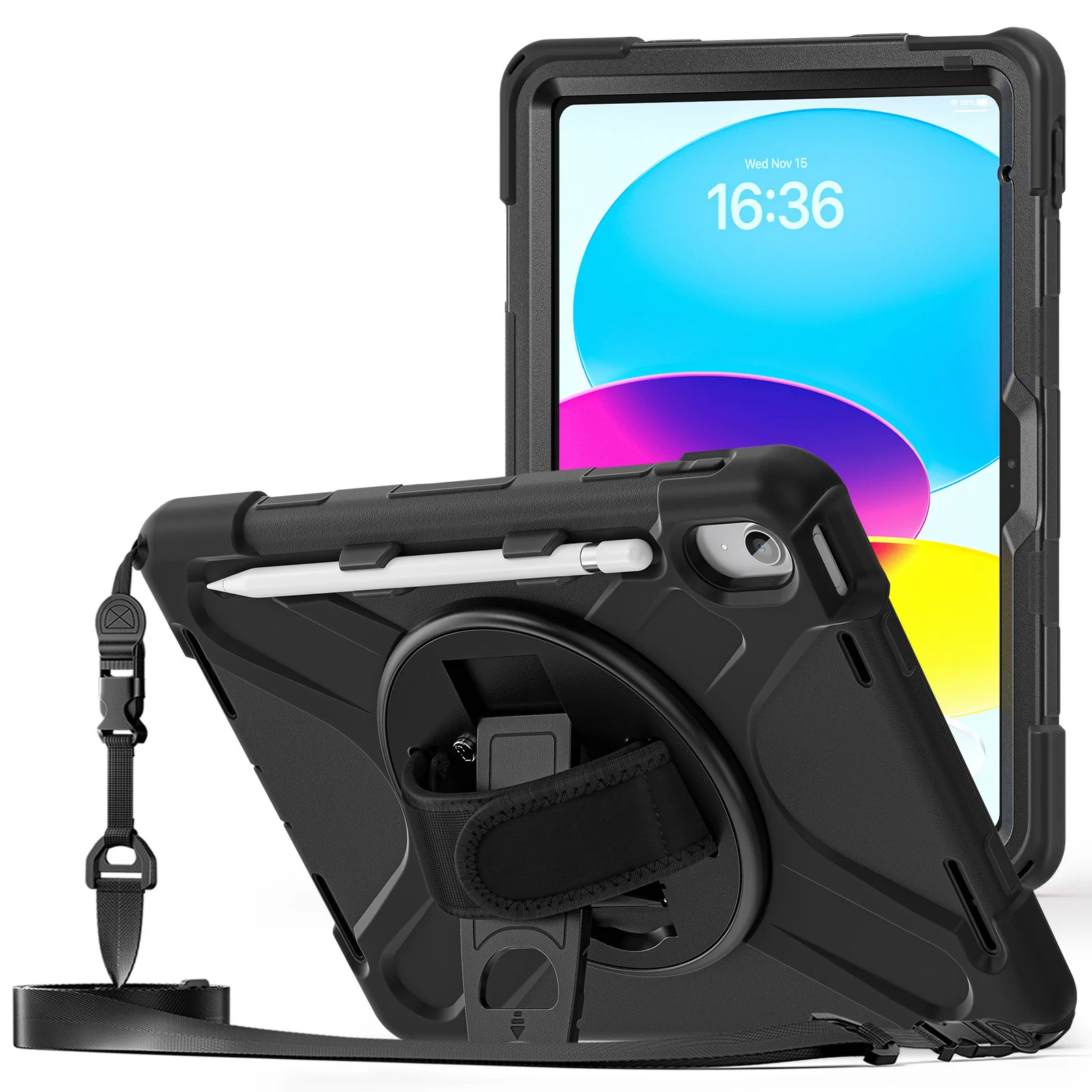 

Armored Shockproof 360 Rotation Stand Tablet Case Cover For iPad 10 Gen 11 Gen A16 With Shoulder Strap Palm Band