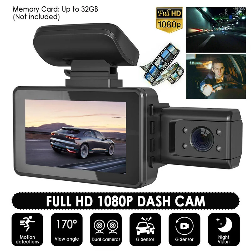 Dashcam 1080P 3 Inch IPS Dashboard Cam 4 IR LEDs Driving Recorder Car Camera