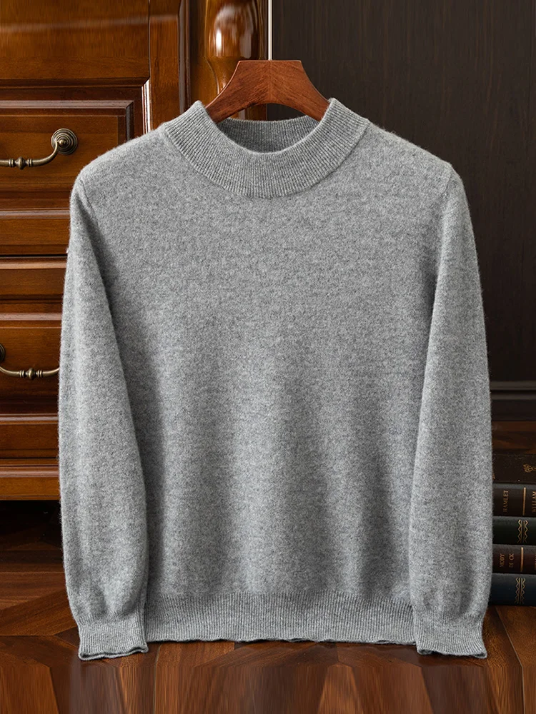 Basic Autumn Winter Man Sweater Elegant 100% Merino Wool Men Knitwear Mock Neck Soft Pullover Cashmere Long Sleeve Clothing Tops