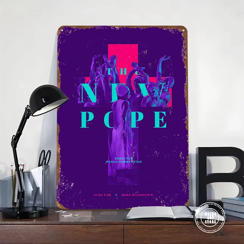 The New Pope Tinplate Poster Custom Wall Art Vintage Metal Signs Retro Tin Plaque for Living Room Decoration Cozy Desk Decor