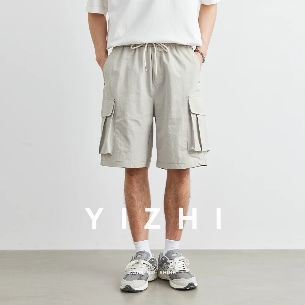 

Fashion Men's Large Pocket Wide Leg Work Shorts Summer New Outdoor Sports Straight Style Casual Pants Elastic Waist Design Short