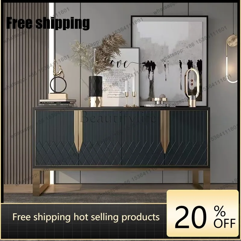 Hot Italian light luxury dining side cabinet modern simple living room storage dark green solid wood entrance cabinet