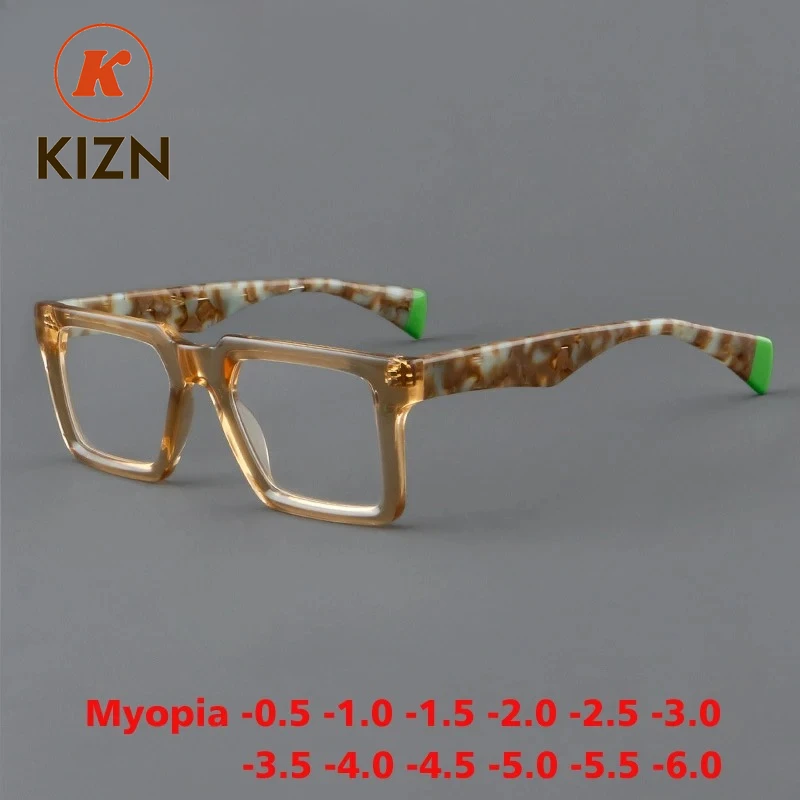 

KIZN винтажные ацетатные очки для близорукости, оправа для мужчин, большие квадратные очки по рецепту, женские очки 2024, роскошные ретро-очки от -0,50 до
