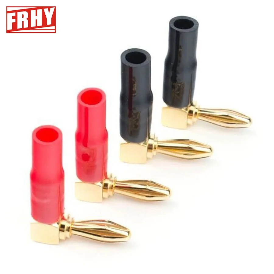 4PCS 4mm L-Shaped Right Angle Banana Plugs Soft Plastic Shell 90° Audio Video Speaker Cable Connectors (Red & Black Color Coded)