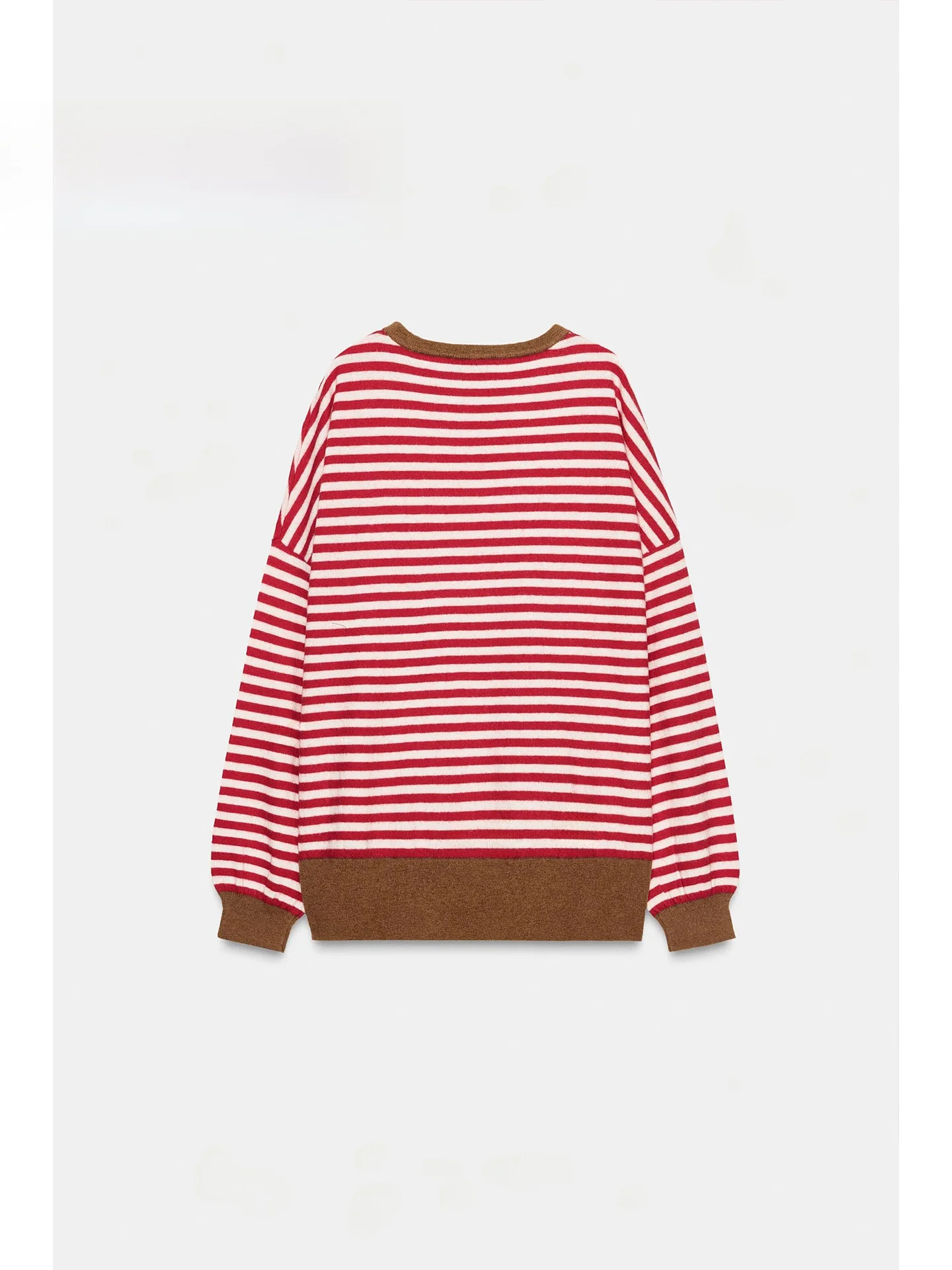 เสื้อถักลายทางทรงหลวม สปริง 2026 คอกลม แขนยาว สไตล์ลำลอง ช่วยให้ดูผอมเพรียว แฟชั่นสำหรับผู้หญิง