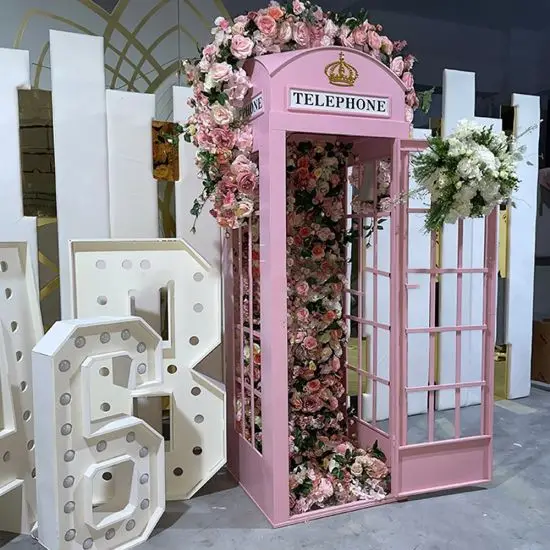 Customized Telephone Booth Metal London Pink Phone Booth Prop Postbox Retro Floral Telephone Booth