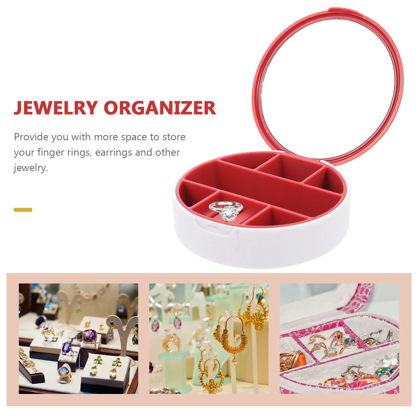 

ABS Plastic Portable Jewelry Box Multi-Compartment Travel Organizer Jewelry Storage Case for Rings Earrings Earring Holder