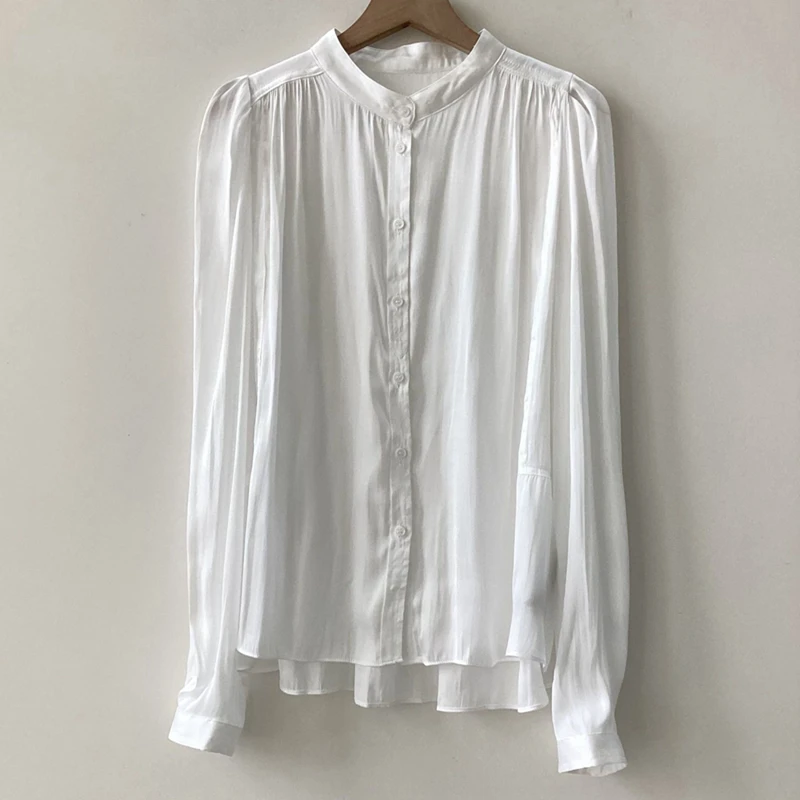 New Comfortable and Casual high-quality Women's V-neck White Long Sleeved Shirt for Spring and Summer Elegant Women's Top