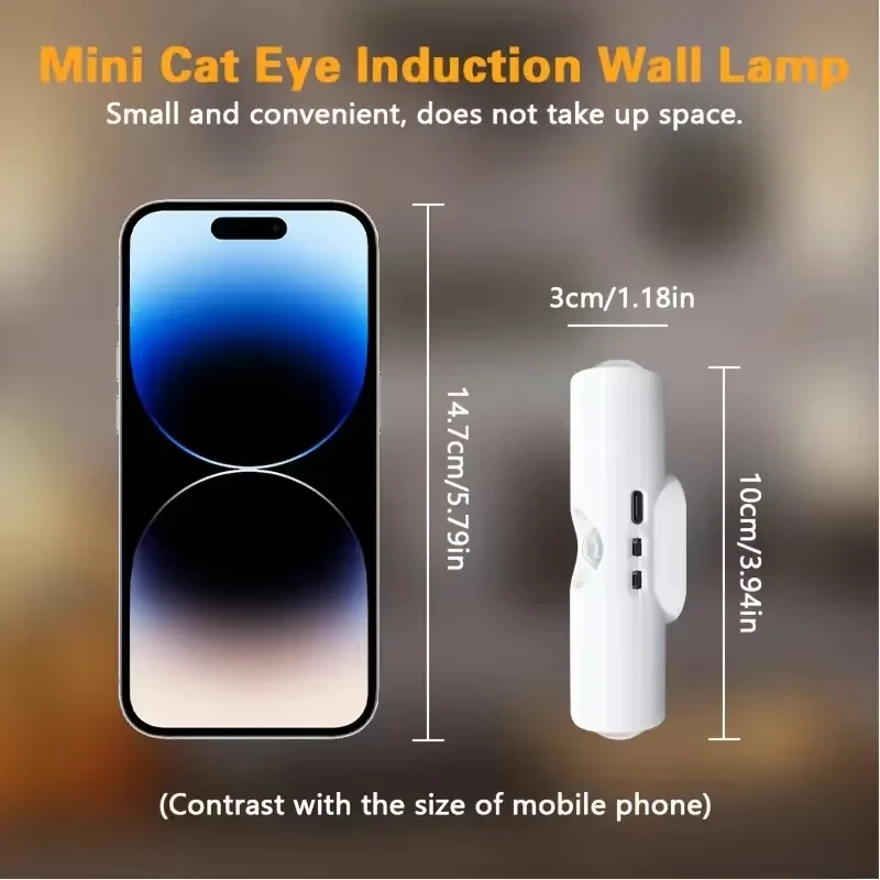 4/2pcs Cat Eye Motion Sensor LED Wall Lamp USB Charging Night Light for Living Room Bedroom Wall-Mounted Lighting for Closet
