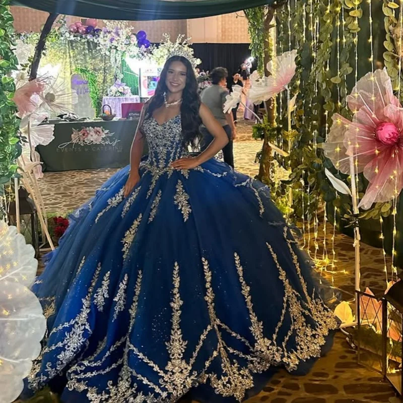 

Customized Shiny Royal Blue Quinceanera Dresses Off the Shoulder applique Long tail Lace Royal Blue Bow Vestido 15 Quinceanera
