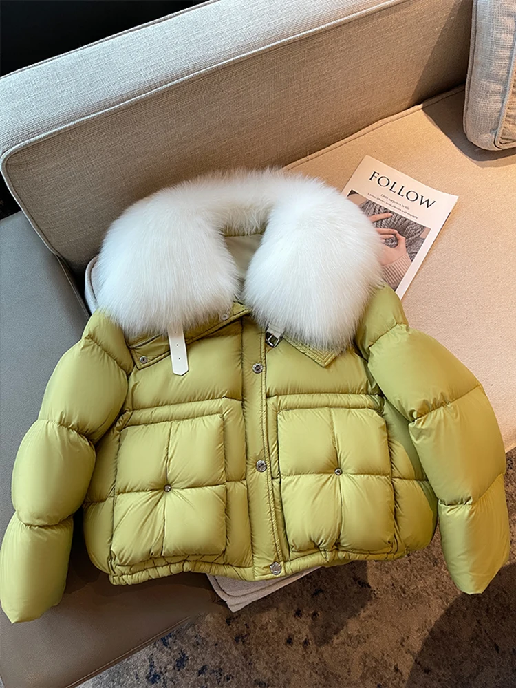 2023 Fashion Winter Natural Fox Fur Collar Coats Women Goose Down Jacket Loose Puffer Outwear Jackets Parka Female Luxury Coats