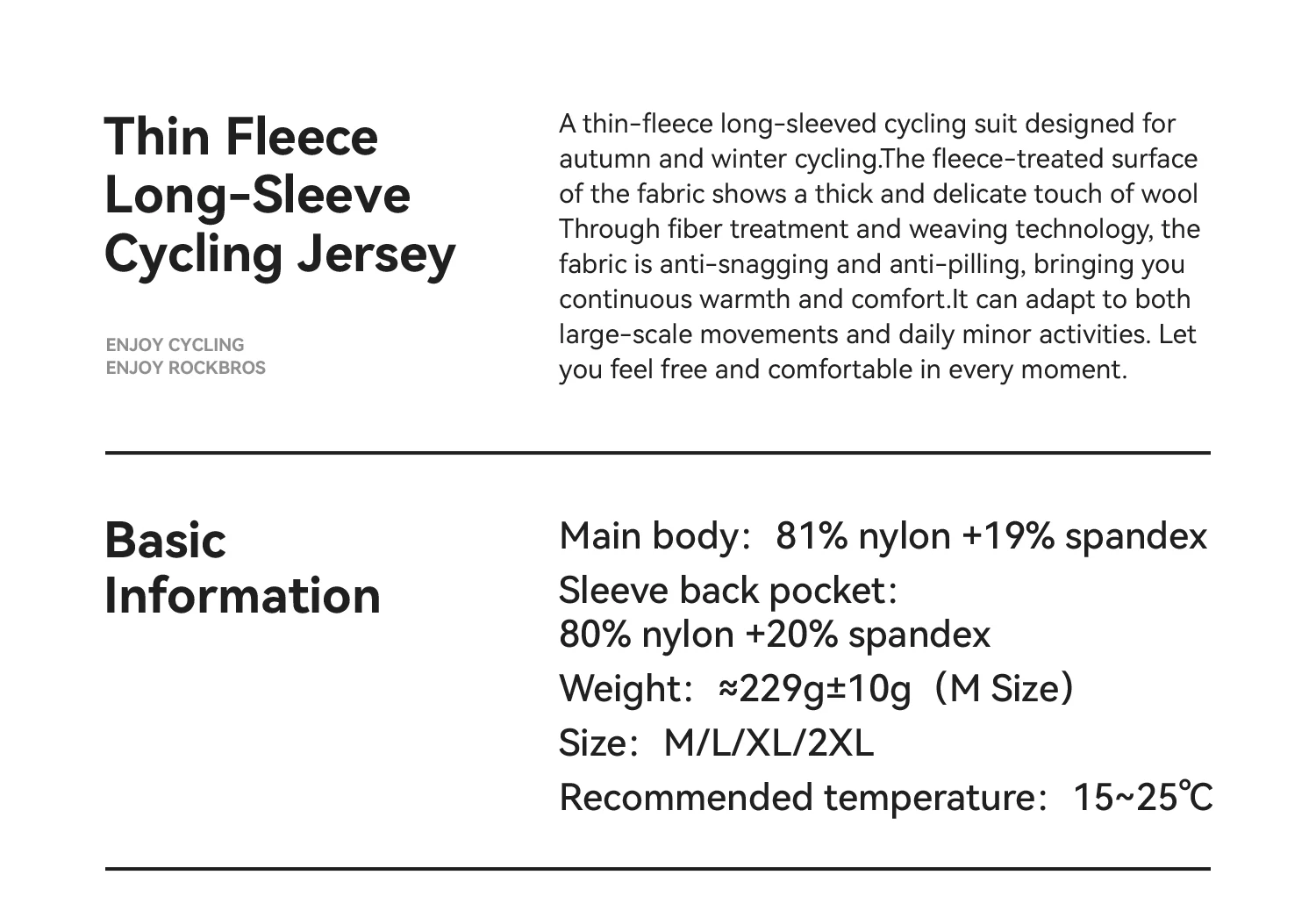 ROCKBROS Radtrikot mit langen Ärmeln, dünnes Fleece-Design, reflektierende Elemente, mit YKK-Reißverschluss, bequeme Fahrradjacke mit langen Ärmeln. – Detail 2