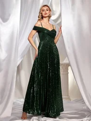 XUIBOL Elegant Sexy Green Sequin halter evening Evening Dress For Long 2024 Luxury Women Sleevesless Party Prom Cocktail Dress