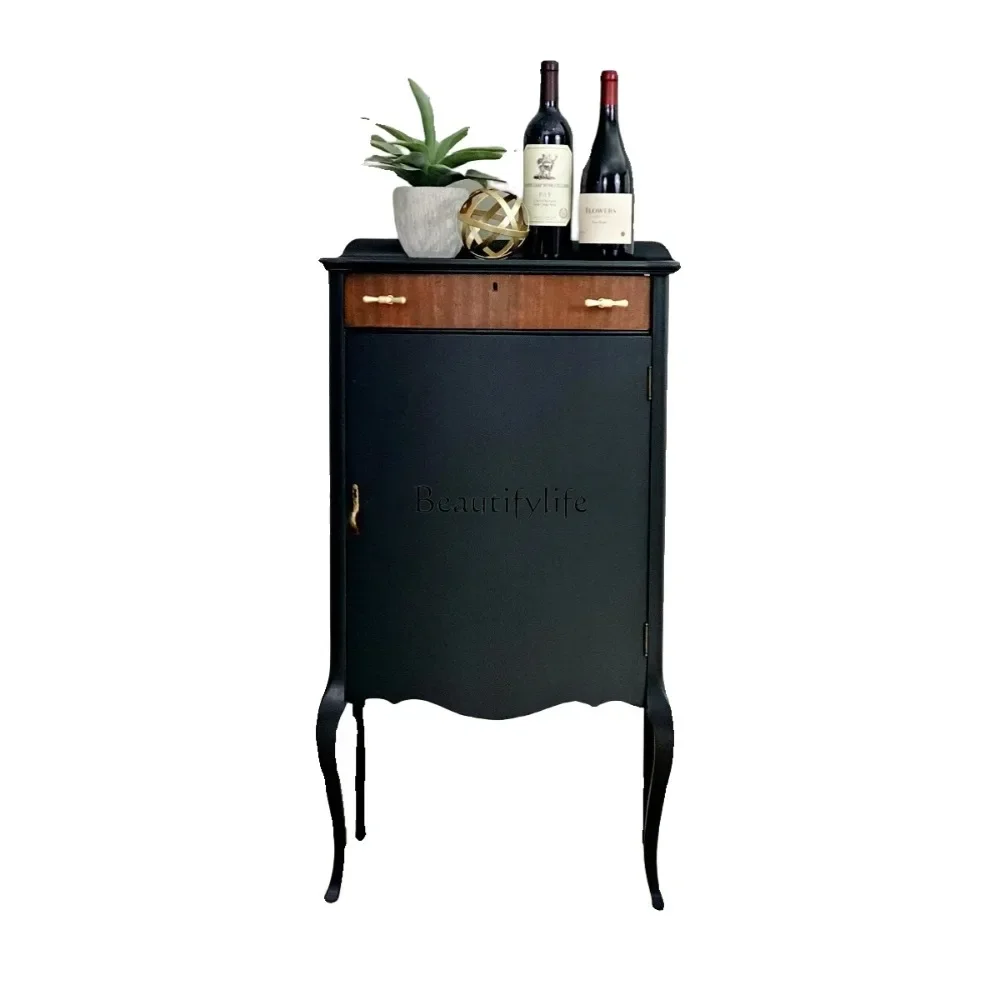 

FG26American Retro Solid Wood Small Wine Cabinet Storage Organizer Living Room Wall Cabinet