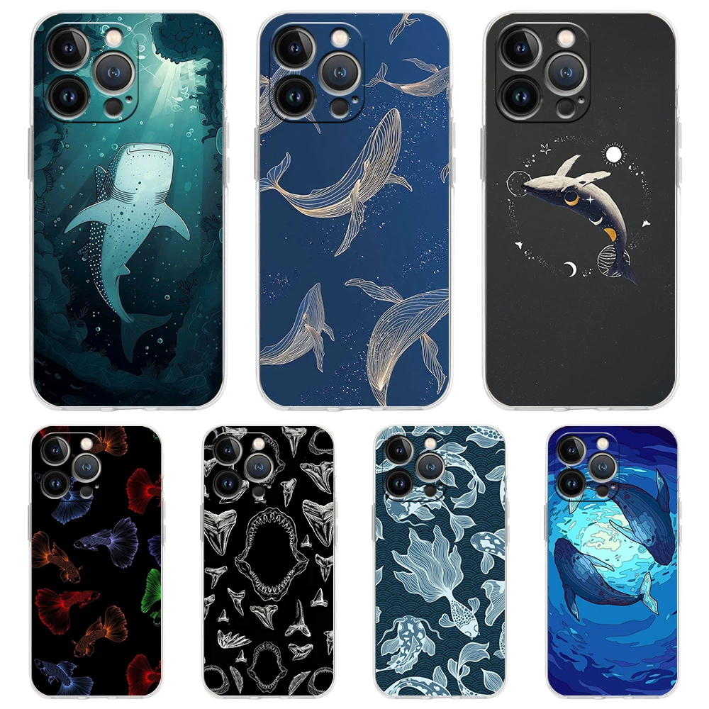 Ins Ripple Texture Aquaria Lovely Fishes TPU Transparent Phone Case Cover for iPhone 16 15 14 13 12 11 Pro Max XR 8 7 Plus Shell