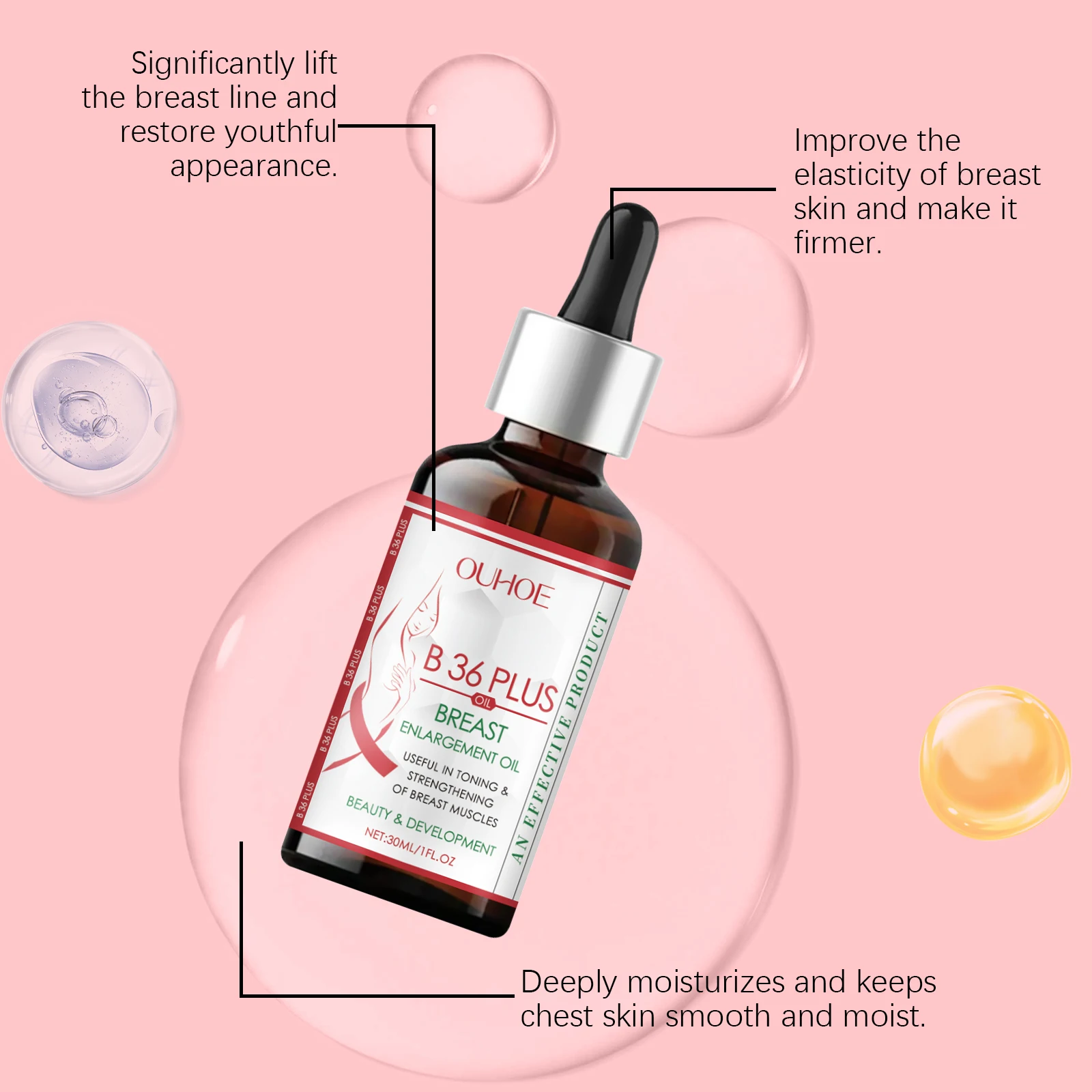 

OUHOE Breast Enlargement Oil - Stimulate Breast Growth, Produce Collagen, Firm&Lift, Plant - based, Long - lasting Moisturizing