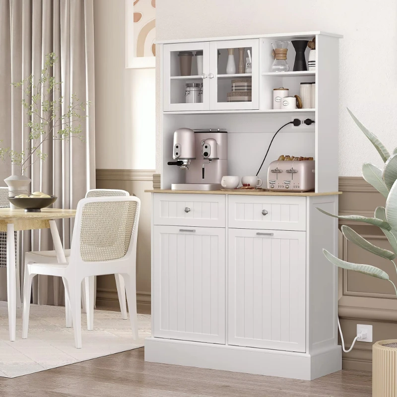 68-Inch modern eco-friendly restaurant locker charging station 2 tiltable garbage cabinets microwave oven rack side cabinets