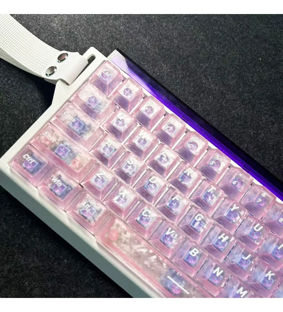 Pink transparent carbon fiber wooting personalized keycap is engraved to fit from ace68 keys 87 keys 108 keys