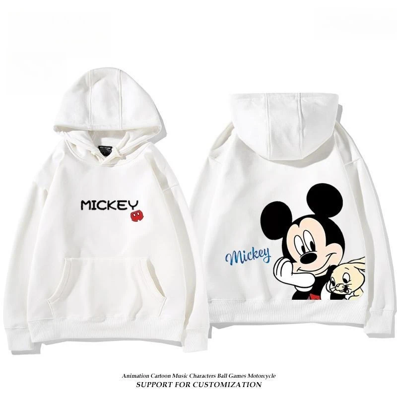 ميكي ماوس الأبيض هوديي الرجال النساء 2025 الربيع القطن زمم هوديي ميكي النص الجبهة طباعة الكلاسيكية رئيس تصميم الأزرق ميكي