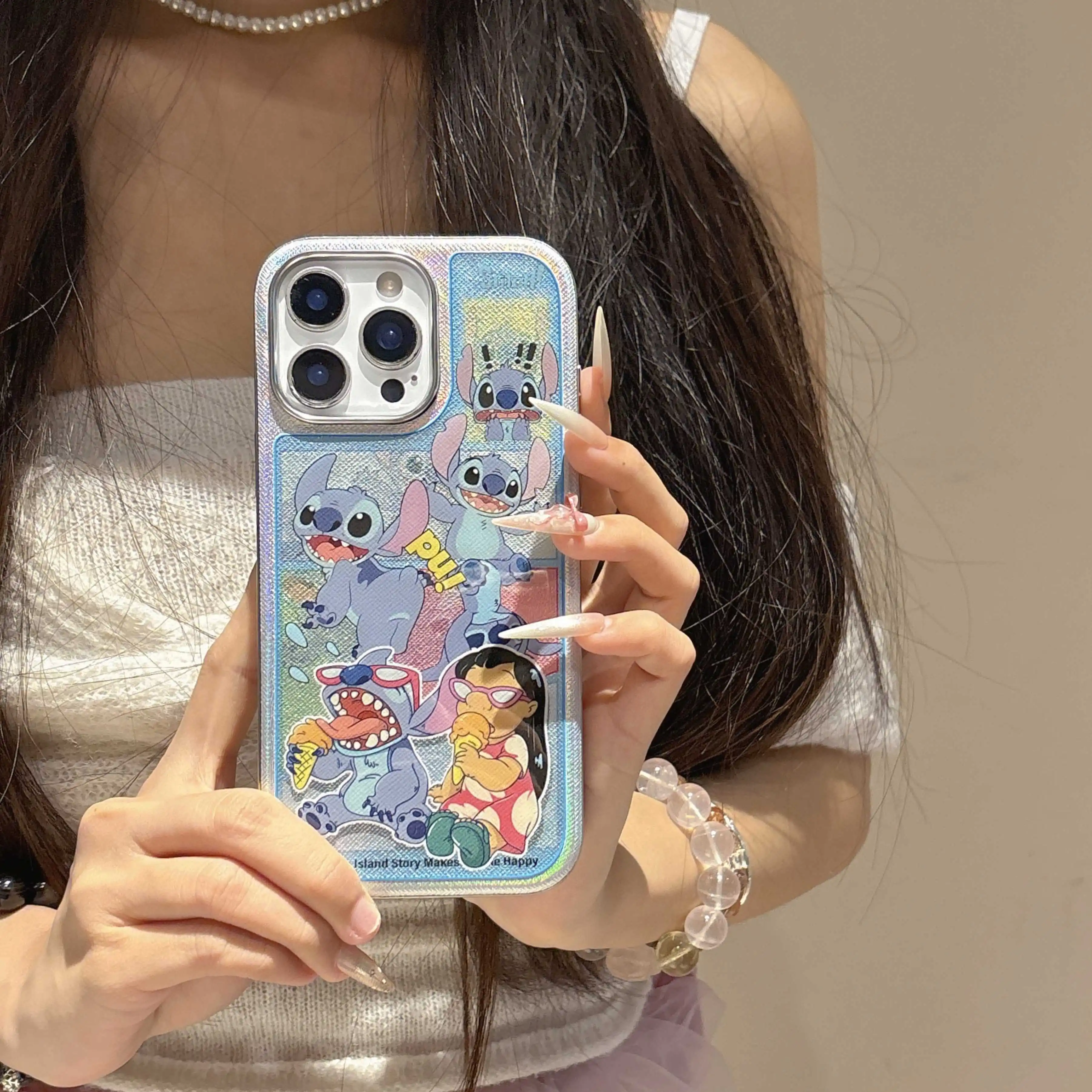 

Lilo & Stitch Impish Character Stitch Drip Glue Phone Case For iPhone 13.14.15.16 Pro Max Anti-drop Electroplate Protect Cover