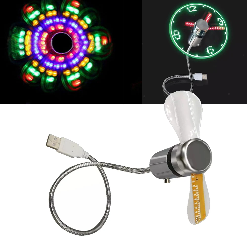 Portable Clock Fan RGB LED Night Light 5V USB Clock Fan With Flexible Metal Hose Real-Time Display And Plug/and-Play
