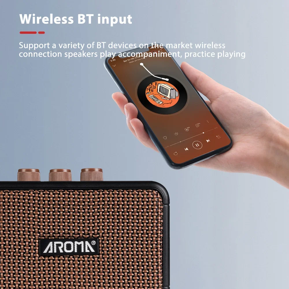 AROMA 5W Electric Guitar Amplifier Desktop Speaker Clean and Overdrive 2 Sound Effects Support BT/Headphone Connection 6.35mm