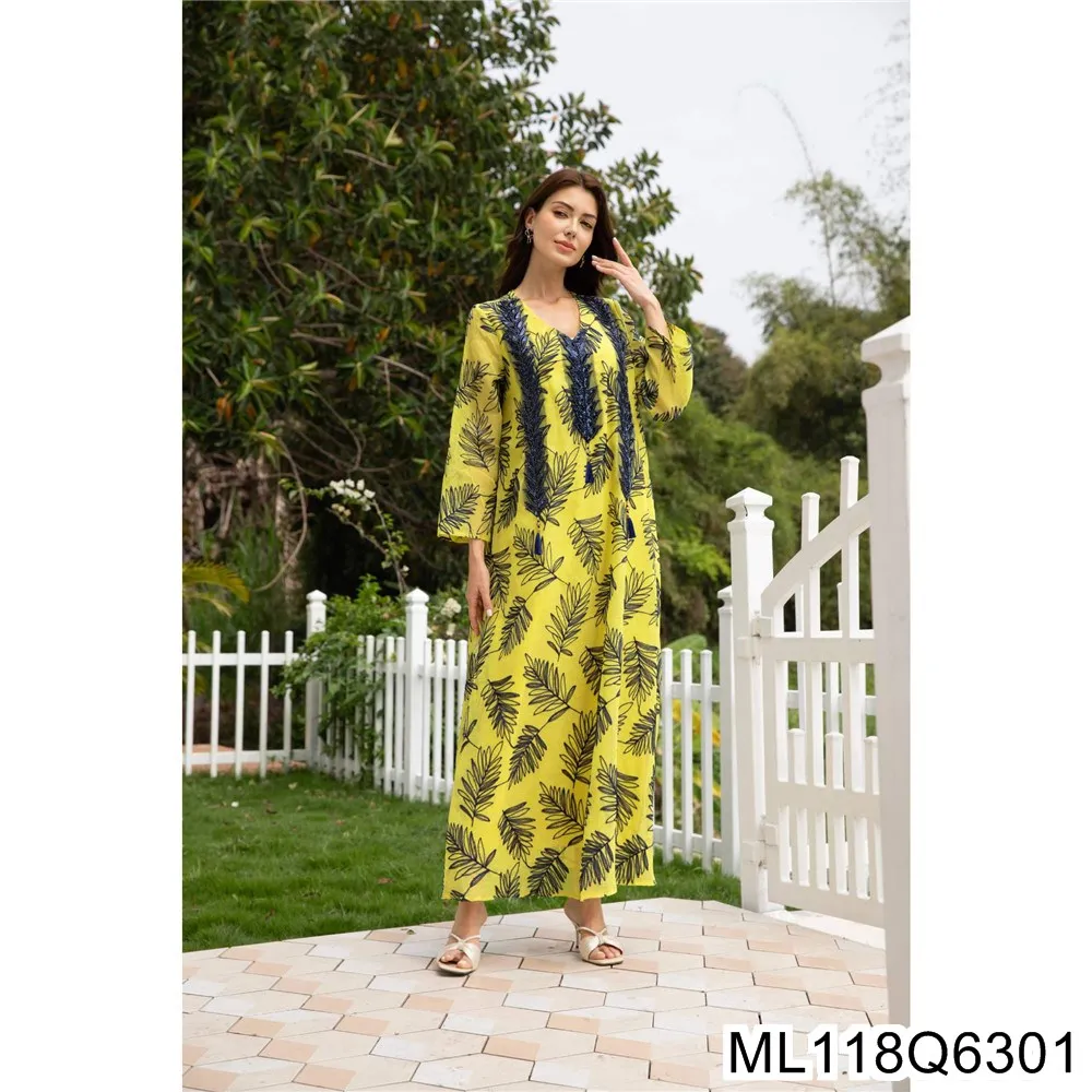 

2025 New Arab Clothing, Dubai Mesh Embroidered Dress, Muslim Women's Evening Gown ML118Q63