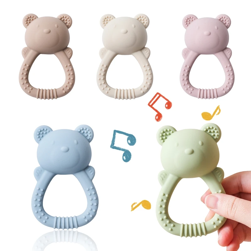 Jouet hochet pour bébé de 0 à 12 mois, jouets de berceau pour bébé de 0 à 12 mois, anneau de dentition, dessin animé, ours en silicone, jouet Musical, sens des doigts, jouet tactile
