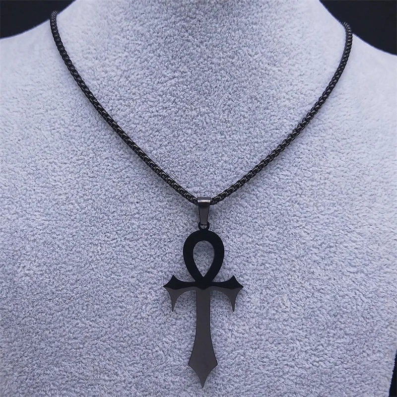 Goth egiziano croce Ankh chiave della vita collana in acciaio inox colore nero amuleto collane religiose gioielli gotici regalo N8582