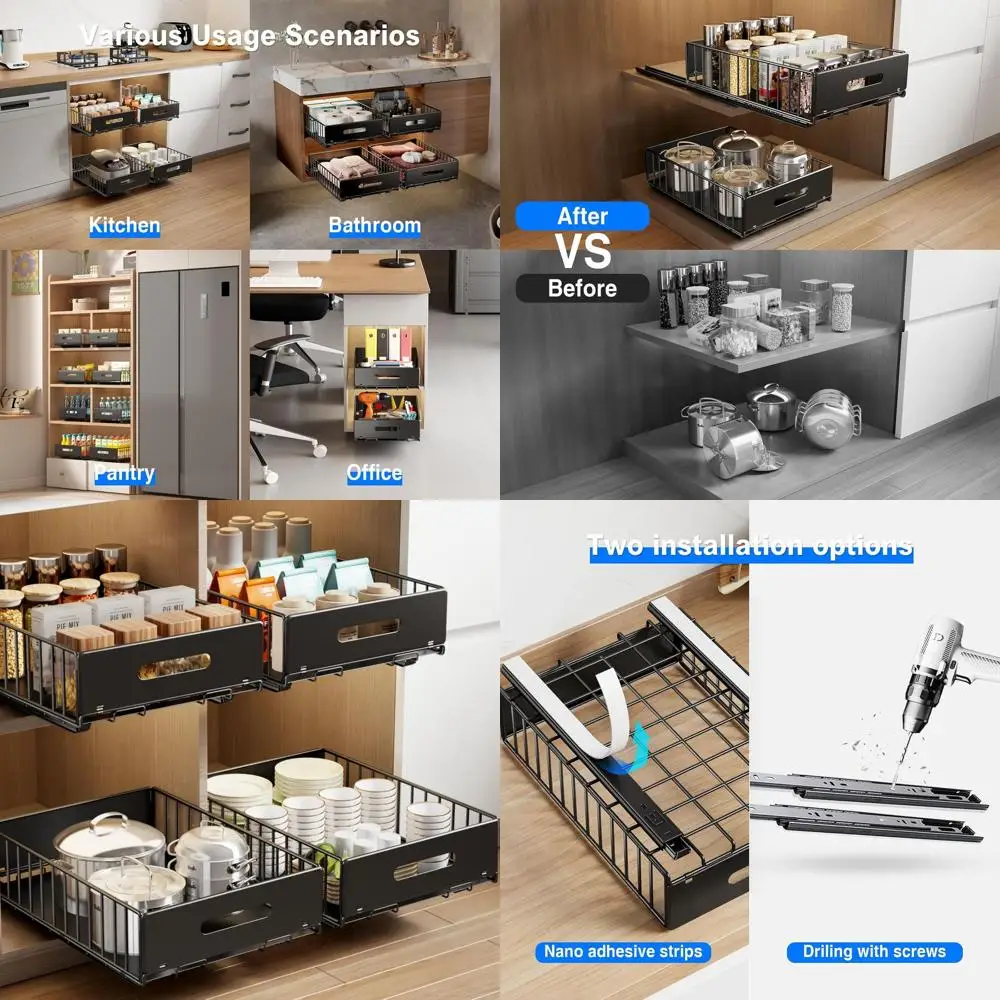 

Heavy Duty Slide-Out Shelf Organizer for Kitchen, Pantry, or Bathroom - 16.5 Deep x 11.8 Wide x 3.94 High - Black