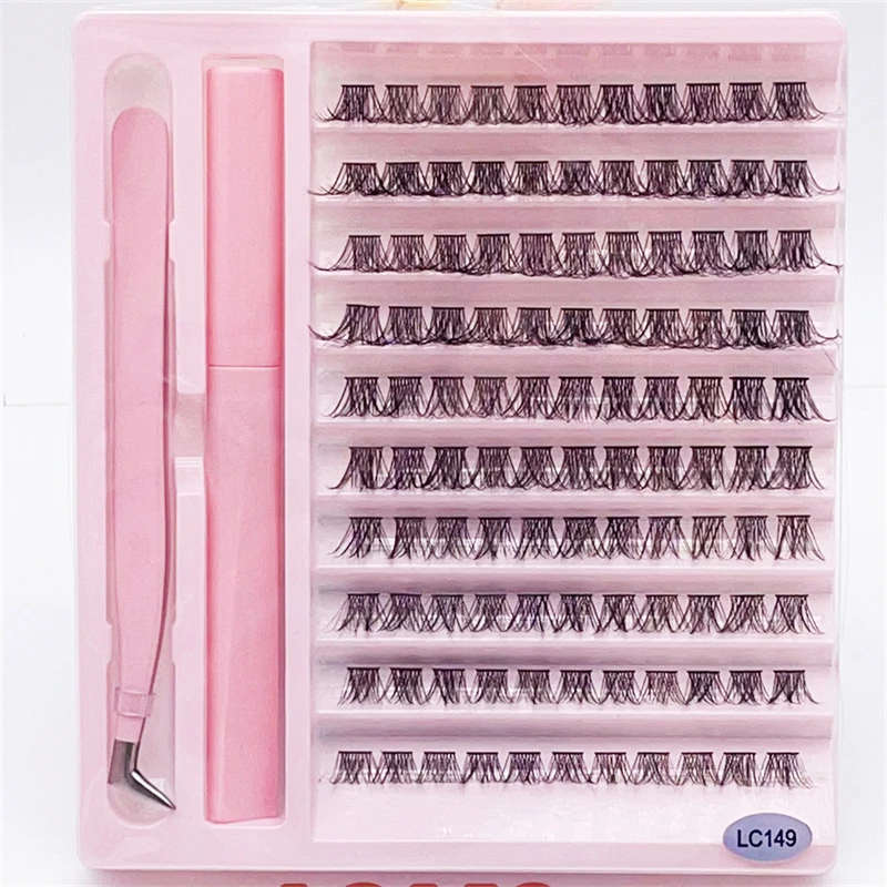 10 rows/Trays  Multi-layer DIY Pre-made cluster eyelash  glue tweezers combo pack With Personalized