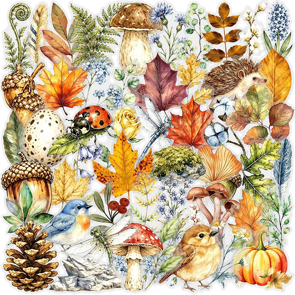 10/30/50pcs Transparent Retro Autumn Forest Animal Stickers Watercolor Aesthetic Decal DIY Stationery Phone Cute Cartoon Sticker