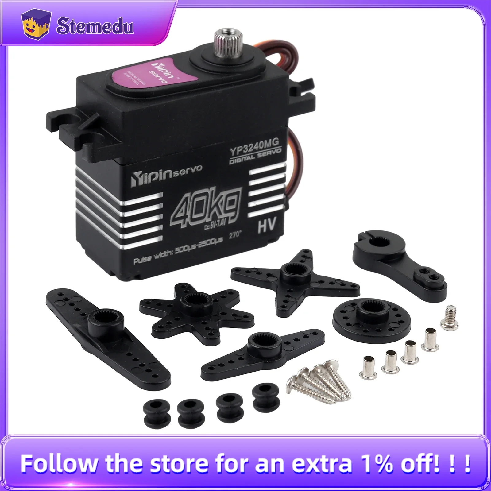 

YP3240MG 40KG Digital Servo RC High Torque Metal Gear IP67 Waterproof 180/270 Degree for 1:8 1:10 TRX6 Scx10 Crawler Cars Robot