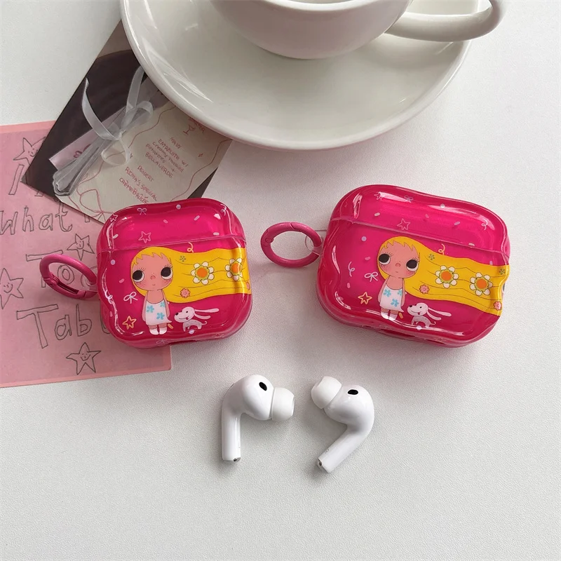 

Kawaii Cartoon Girl AirPods Case With Ring For AirPods Pro 2 4 3 2 1 Glossy Shockproof Soft TPU AirPods Pro 2 Cover