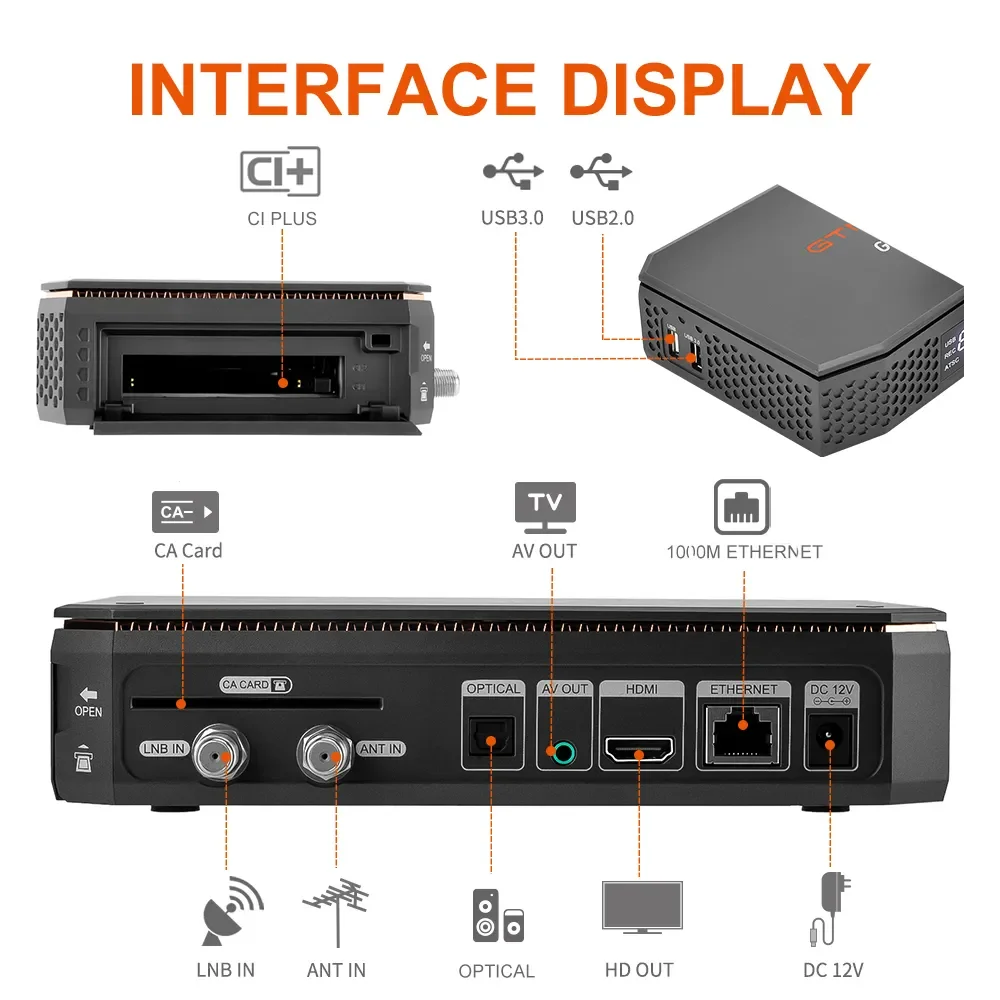GTMEDIA GTX Combo TV-Box Android 9+DVB-S2/T2/C2 2G+32G 4K/8K Decoder mit Unterstützung für CA-Kartensteckplatz&CI+1.4, SATA-HDD, BT4.1 Decoder – Detail 10