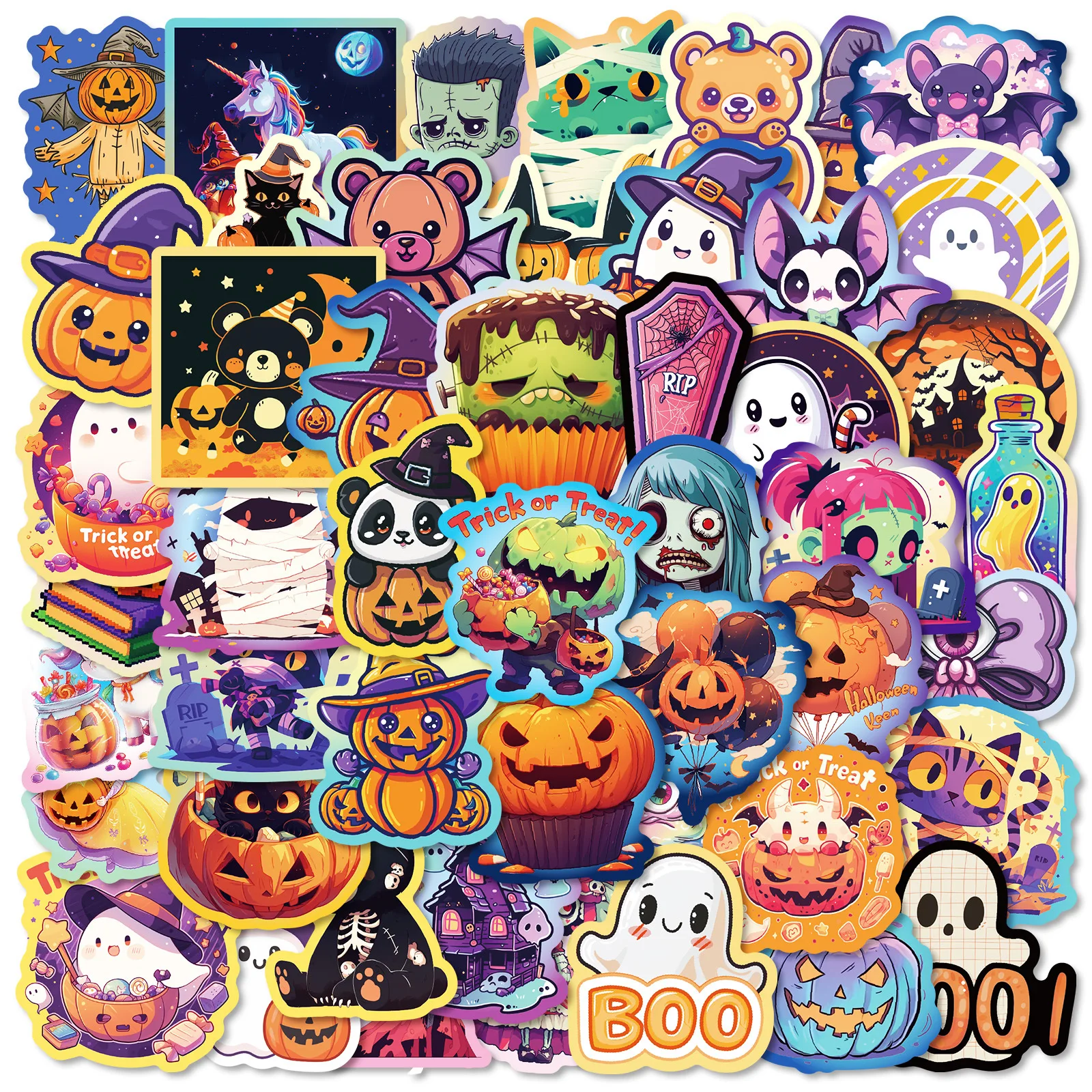 50 Stück/Packung süße Halloween-Graffiti-Aufkleber DIY dekorative Aufkleber für Halloween-Festival-Atmosphäre für Handytasche Geschenk Kinder
