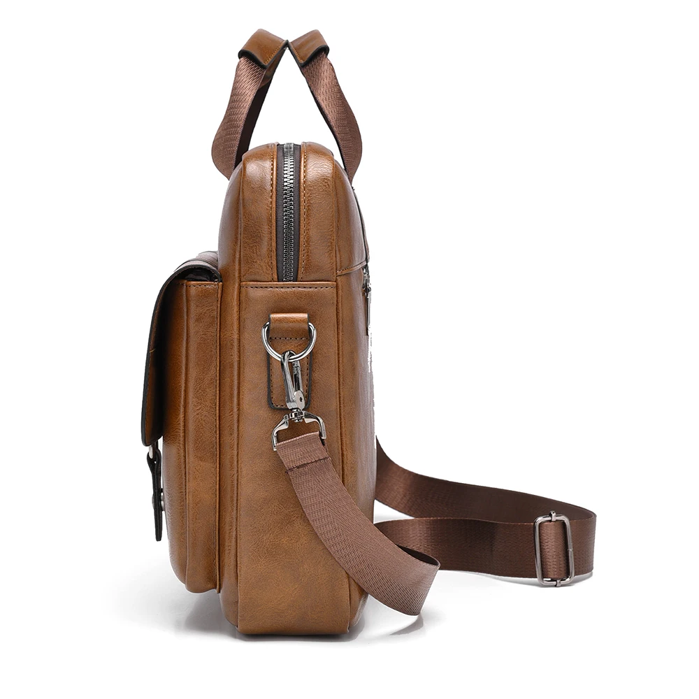 メンズビジネスブリーフケース大容量PUレザーラップトップバッグファッションクロスボディショルダートートバッグ仕事オフィス用