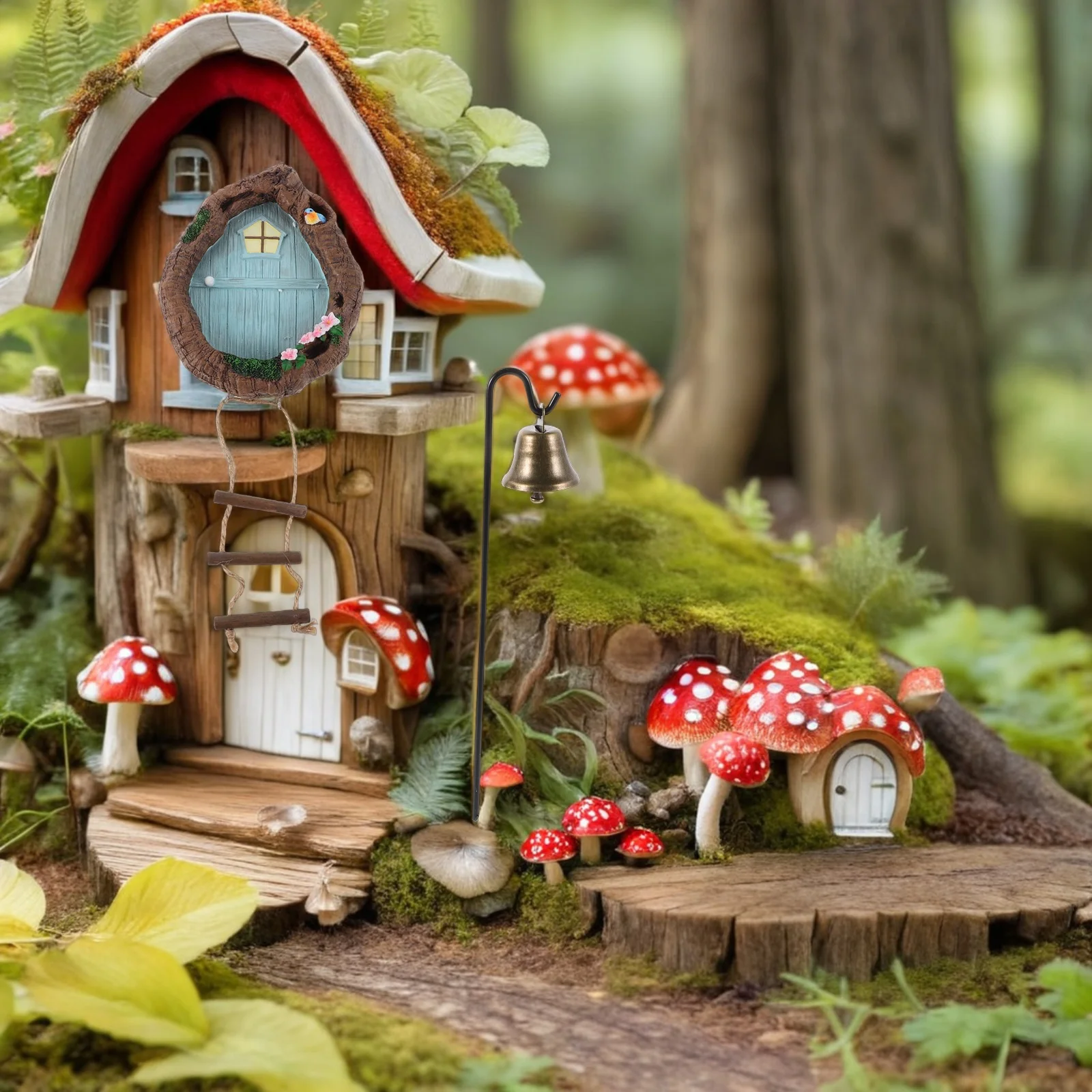 

1Set Outdoor Garden Hanging Sculpture Glow Dark Miniature Fairy Door Windows Lantern Yard Resin Ornament Mini Resin Figurines