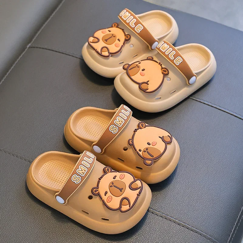 

Детские домашние тапочки с капибарой, милые сандалии для мальчиков и девочек, летние шлепанцы, пляжные шлепанцы, повседневная обувь Kawai на плоской подошве, детские тапочки