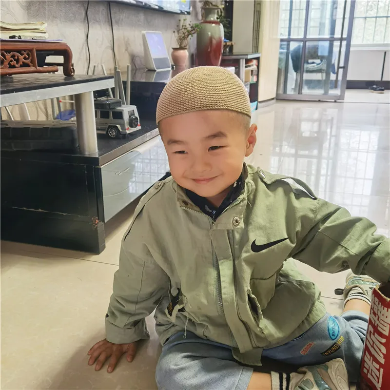 Children's Autumn And Winter Cap Muslim Children's Prayer Cap Hand Knitted Cotton Hat Children's Dome Cap