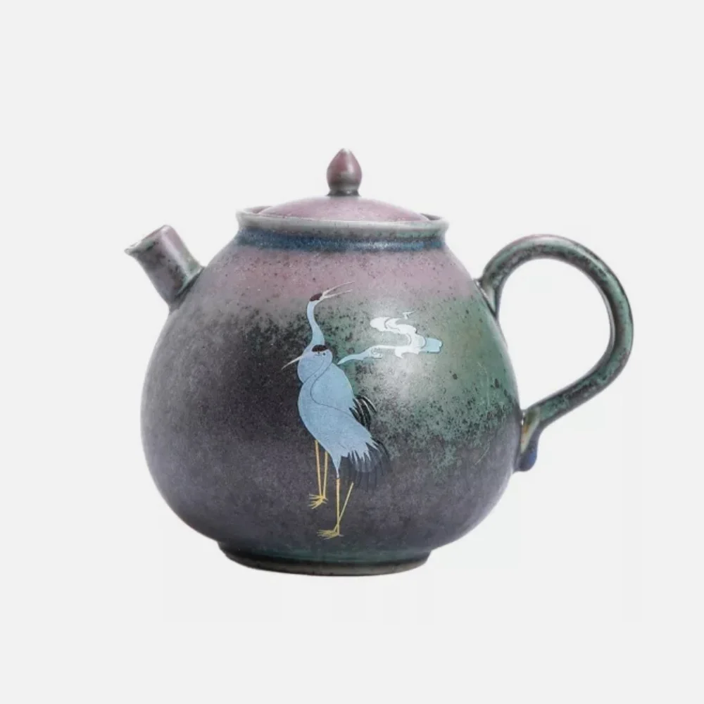 China Ceramics Crude Pottery Fambe 260cc Animal Red-crowned Crane Kung Fu Teapot