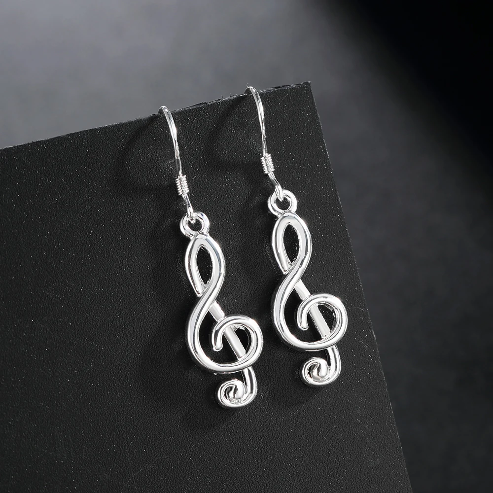 

Selling 925 Sterling Silver Earrings for Women Fine Jewelry Valentine's Day Gift Romantic music notation drop