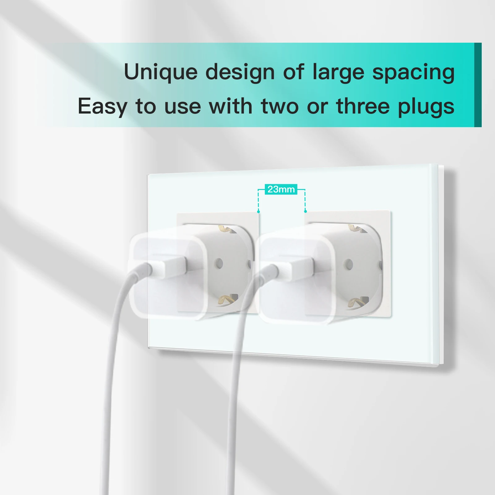 BSEED EU Standard Single Wall Socket Double Power Plugs With White Black Crystal Glass Panel Triple Outlets 16A 110V-250V