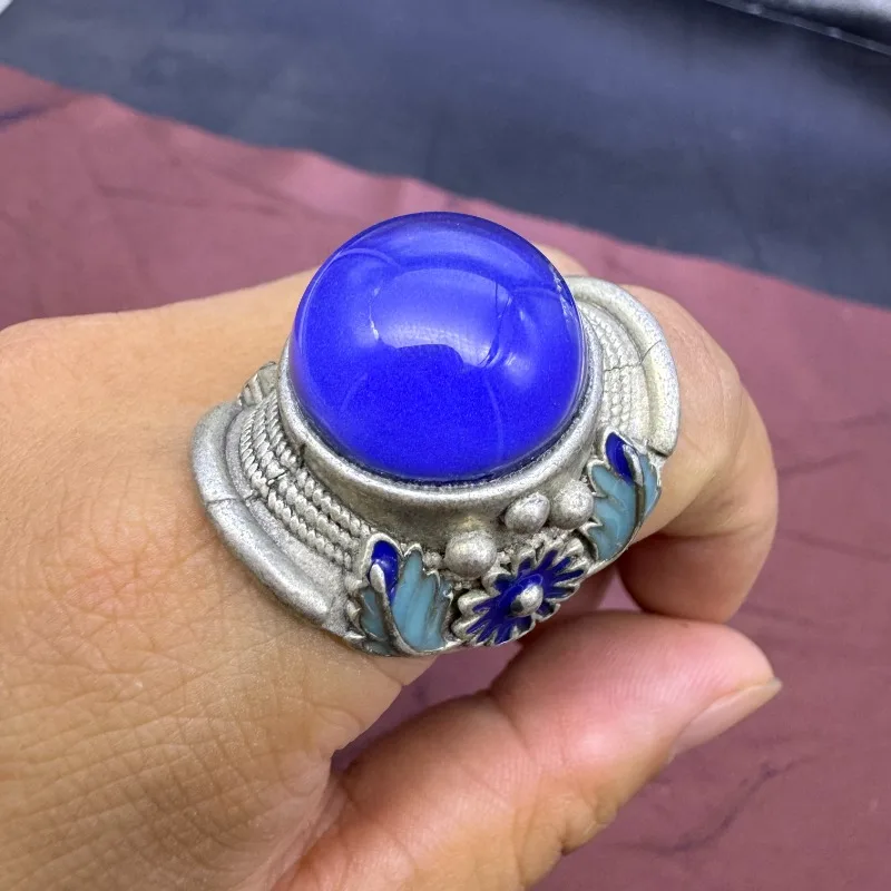 Vintage Ancient Style Silver Tone Ring, Temperature Sensitive Color Changing Mood Stone Stylish Unisex Statement Finger Access