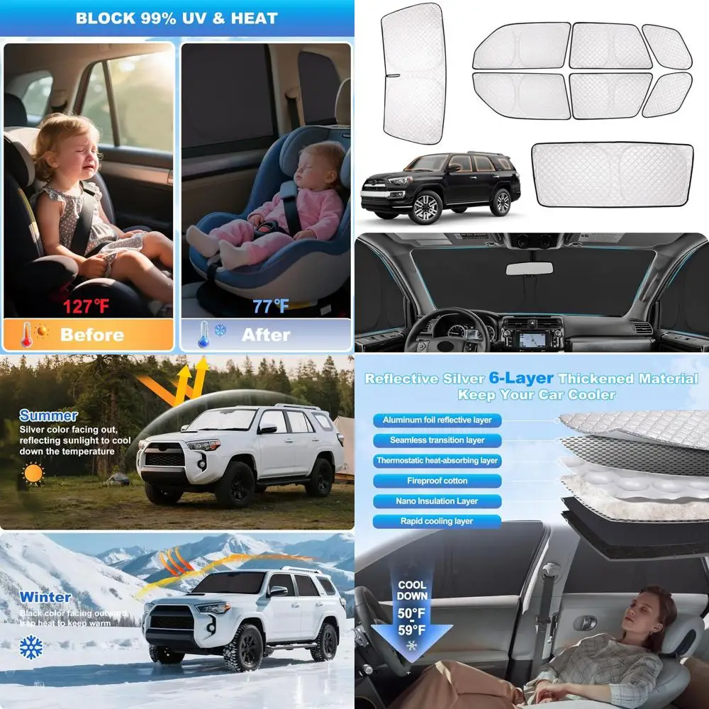 

Thickened 6-Layer Car Window Covers | 2-in-1 Privacy Curtains | Blackout & Heat Insulation for Vehicles or Camping (Silver)
