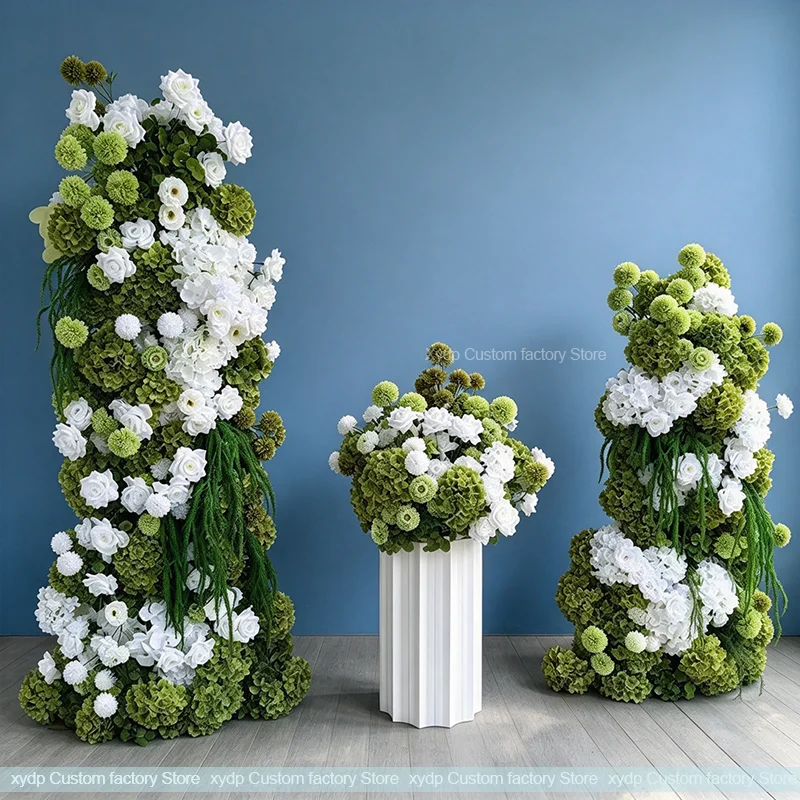 5D Weiße und grüne Hortensien, künstliche Amaranthus-Blumenarrangements für Event-Hochzeits-Hintergrund, KT-Board-Dekoration, Blumenbühnen-Blumen – Detail 5