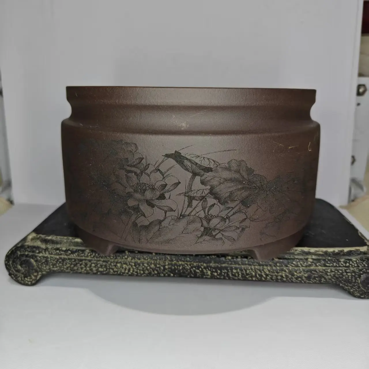 New Popular Hand Craved Yixing Purple Clay Bonsai Pot